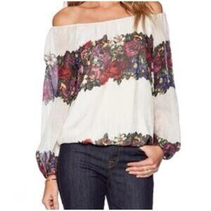 Alice + Olivia 100% Silk Floral Peasant Blouse Women’s L Bohemian Romantic